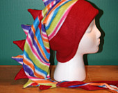 REDUCED 25% Red & Multicolored Stripes Dragon/Dinosaur Fleece Hat