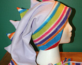 REDUCED 25% Purple & Multicolored Stripes Fleece Dragon/Dinosaur Hat