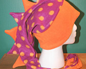 REDUCED 25% Bright Orange/Purple With Orange Polka Dots Fleece Dragon/Dinosaur Winter Ski Hat