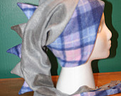 REDUCED 25% Gray/Dots/Blue/Purple Plaid Fleece Spiked Dragon/Dinosaur Winter Ski Hat
