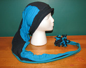 Super Long Cool Upcycled Jersey Stocking Elf Fairy Hat with Pom Pom Blue Turquoise