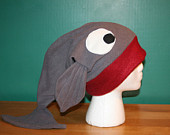 Oh No, A Fish Is Eating My Head Gray Red Fish Whale Fleece Winter Ski Hat Fun