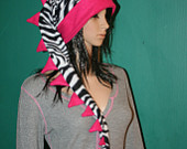 Super Long Dragon Dinosaur Tail Zebra Pink Striped Fleece Winter Ski Hat