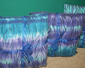 CHRISTMAS CLEARANCE - Set of THREE Purple/Blue Tiger Stripes Pillows with Satin Ribbon