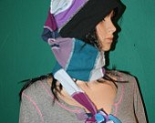 Super Long Stocking Hat Lightweight Fall Winter Purple Blue Black Striped Upcycled