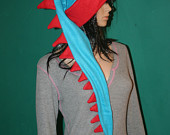 Dr. Seuss Extra Long Blue Red Stocking Hat Dragon Dinosaur Fleece Winter Ski Snowboarding Hat